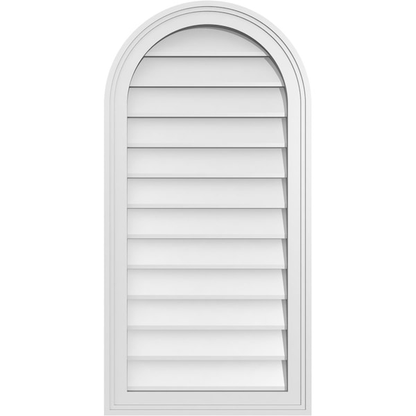 Ekena Millwork Round Top Surface Mount PVC Gable Vent w/ 2"W x 1-1/2"P Brickmould Frame, 18"W x 36"H GVPRT18X3602SN - main